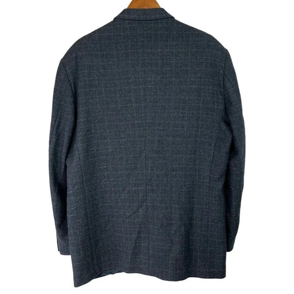 PRONTO-UOMO ZEGNA Wool Cashmere Sports Coat Blazer Charcoal Blue Plaid Size 46L - Picture 2 of 11
